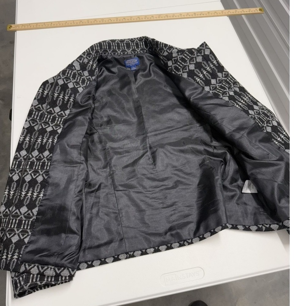 Pendleton Wool Jacket‎ Womens Large Black Grey Geometric aztec western Zip Front - Picture 4 of 6